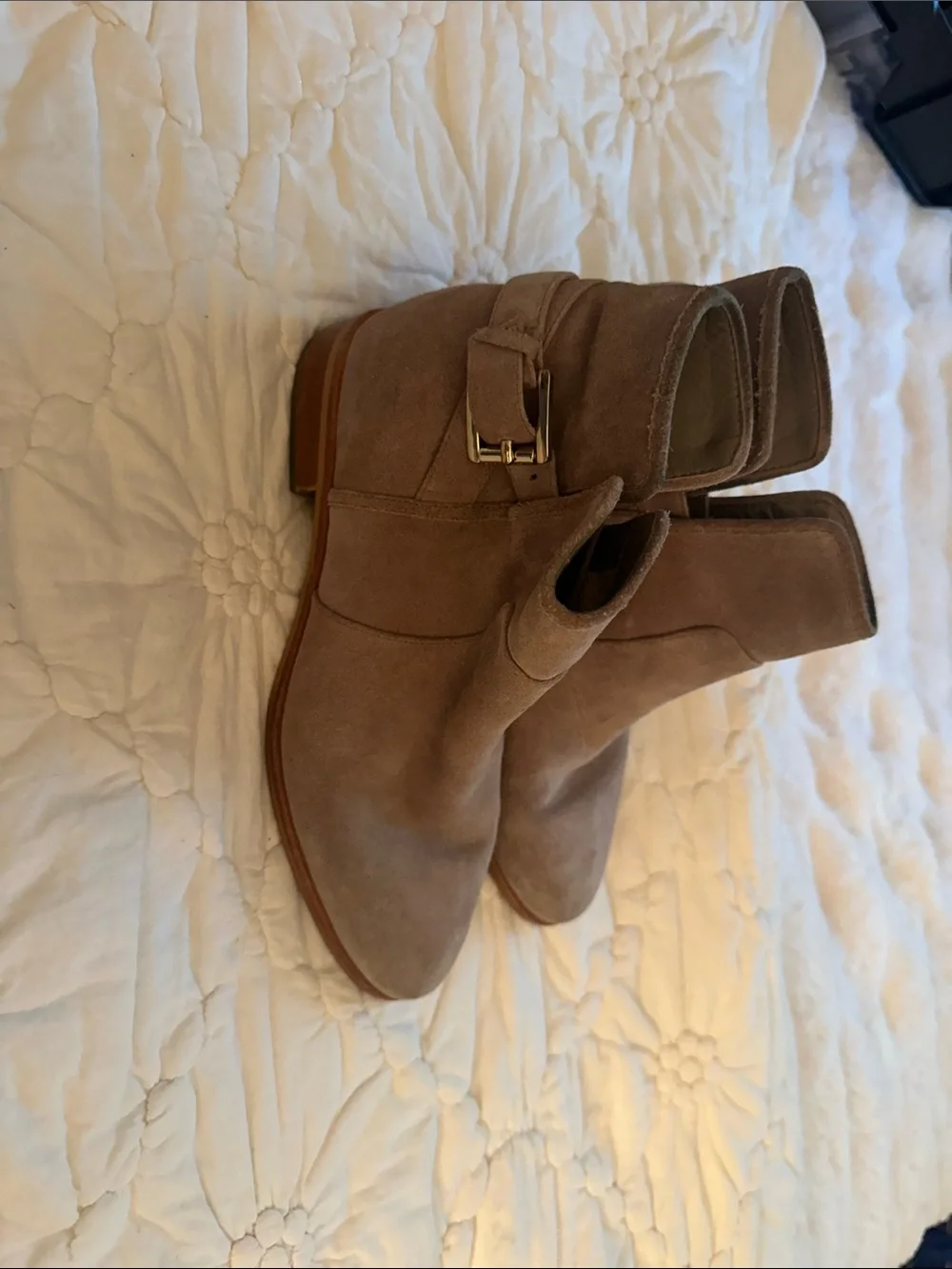 Michael Kors Taupe Suede Ankle Boots with Side Buckle